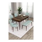 Canisa Ram Serisi 80x132 cm Açılabilir Barok Ahşap Desen 4 Sandalye ve 1 Bench Su Yeşili Mutfak Masa Takımı