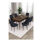 Canisa Ram Serisi 80x132 cm Açılabilir Barok Ahşap Desen 6 Sandalye Antrasit Mutfak Masa Takımı