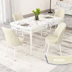 Canisa Rax Serisi 80x132 Açılabilir Beyaz Mermer Desen Mutfak Masası Takımı ve 4 Krem Sandalye