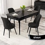 Canisa Rax Serisi 80x132 Açılabilir Siyah Mermer Desen Mutfak Masası Takımı ve 4 Siyah Sandalye