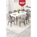 Canisa Rax Serisi Açılabilir 80x132 Beyaz Masa Ceviz Ayak Yemek Odası Takımı 6 Antrasit Babyface Sandalye
