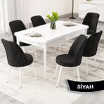 Canisa Rax Serisi Açılabilir 80X132 MDF Beyaz Mutfak Masası Takımı ve 6 Sandalye - Siyah