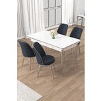 Canisa Rewa Serisi 70x110 Sabit Beyaz Krom Detay Masa Takımı ve 4 Antrasit Sandalye