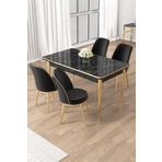 Canisa Rewa Serisi 70x110 Sabit Siyah Mermer Desen Gold Detay Masa Takımı ve 4 Siyah Sandalye