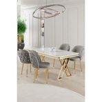 Canisa Rigel Serisi 80x130 cm Beyaz Mermer Desen Masa Takımı, Gold Ayaklı, 4 Gri Sandalye