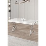 Canisa Rigel Serisi 80x130 cm Sabit Masa, Beyaz Mermer Desen, Krom Ayaklı