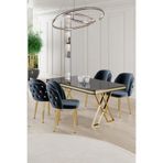 Canisa Rigel Serisi 80x130 cm Siyah Mermer Desen Masa Takımı, Gold Ayaklı, 4 Antrasit Sandalye