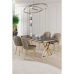 Canisa Rigel Serisi 80x130 cm Siyah Mermer Desen Masa Takımı, Gold Ayaklı, 4 Cappucino Sandalye