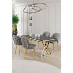 Canisa Rigel Serisi 80x130 cm Siyah Mermer Desen Masa Takımı, Gold Ayaklı, 4 Gri Sandalye