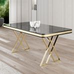 Canisa Rigel Serisi 80x130 Lak Panel Sabit Masa Gold Ayaklı - Siyah Mermer