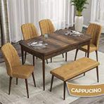 Canisa Rio Serisi 80x132 Açılabilir Mdf Barok Ahşap Desen Masa Takımı ve 4 Cappucino Sandalye