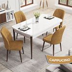 Canisa Rio Serisi 80x132 Açılabilir Mdf Beyaz Masa Ceviz Ayak Masa Takımı ve 4 Cappucino Sandalye