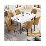 Canisa Rio Serisi 80x132 Açılabilir Mdf Beyaz Masa Ceviz Ayak Masa Takımı ve 6 Adet Cappucino Sandalye