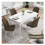 Canisa Rio Serisi 80x132 Açılabilir Mdf Beyaz Masa Takımı ve 4 Adet Kahverengi Sandalye