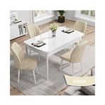 Canisa Rio Serisi 80x132 Açılabilir Mdf Beyaz Masa Takımı ve 4 Adet Krem Sandalye
