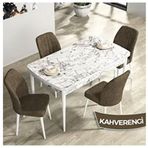 Canisa Rio Serisi 80x132 Açılabilir Mdf Beyaz Mermer Desen Masa Takımı ve 4 Adet Kahverengi Sandalye