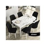 Canisa Rio Serisi 80x132 Açılabilir Mdf Beyaz Mermer Desen Masa Takımı ve 6 Adet Siyah Sandalye