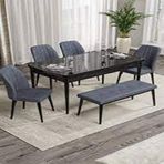 Canisa Rio Serisi 80x132 Açılabilir Mdf Siyah Mermer Desen 4 Füme Sandalye ve 1 Bench Füme Masa Takımı