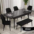 Canisa Rio Serisi 80x132 Açılabilir Mdf Siyah Mermer Desen 4 Siyah Sandalye ve 1 Bench Siyah Masa Takımı
