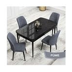 Canisa Rio Serisi 80x132 Açılabilir Mdf Siyah Mermer Desen Masa Takımı ve 4 Adet Füme Sandalye