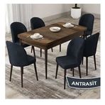 Canisa Roe Serisi 80x132 Açılabilir Barok Ahşap Desen Mutfak Masası Takımı ve 6 Adet Antrasit Sandalye