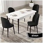 Canisa Roe Serisi 80x132 Açılabilir Beyaz Masa Ceviz Ayak Mutfak Masası Takımı ve 4 Adet Siyah Sandalye