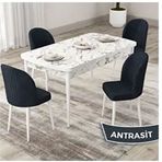 Canisa Roe Serisi 80x132 Açılabilir Beyaz Mermer Desen Mutfak Masası Takımı ve 4 Adet Antrasit Sandalye