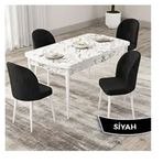 Canisa Roe Serisi 80x132 Açılabilir Beyaz Mermer Desen Mutfak Masası Takımı ve 4 Adet Siyah Sandalye