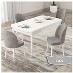 Canisa Roe Serisi 80x132 Açılabilir Beyaz Mutfak Masası Takımı ve 4 Adet Gri Sandalye