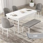 Canisa Roe Serisi 80x132 Açılabilir Beyaz Mutfak Masası Takımı ve 4 Gri Sandalye ve Gri 1 Bench