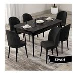 Canisa Roe Serisi 80x132 Açılabilir Siyah Mermer Desen Mutfak Masası Takımı ve 6 Adet Siyah Sandalye