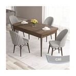 Canisa Roz Serisi 80x132 Açılabilir Barok Ahşap Desen Masa Takımı ve 4 Adet Gri Sandalye