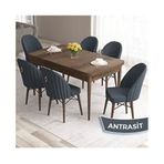 Canisa Roz Serisi 80x132 Açılabilir Barok Ahşap Desen Masa Takımı ve 6 Adet Antrasit Sandalye