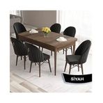 Canisa Roz Serisi 80x132 Açılabilir Barok Ahşap Desen Masa Takımı ve 6 Adet Siyah Sandalye