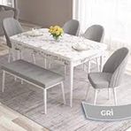 Canisa Roz Serisi 80x132 Açılabilir Beyaz Doğal Ahşap Ayak 4 Cappucino Sandalye ve 1 Bench Cappucino Masa Takımı