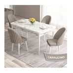Canisa Roz Serisi 80x132 Açılabilir Beyaz Mermer Desen Masa Takımı ve 4 Adet Cappucino Sandalye