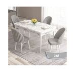 Canisa Roz Serisi 80x132 Açılabilir Beyaz Mermer Desen Masa Takımı ve 4 Adet Gri Sandalye