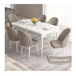 Canisa Roz Serisi 80x132 Açılabilir Beyaz Mermer Desen Masa Takımı ve 6 Adet Cappucino Sandalye