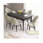 Canisa Roz Serisi 80x132 Açılabilir Siyah Mermer Desen Masa Takımı ve 6 Adet Krem Sandalye