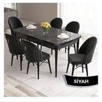 Canisa Roz Serisi 80x132 Açılabilir Siyah Mermer Desen Masa Takımı ve 6 Adet Siyah Sandalye
