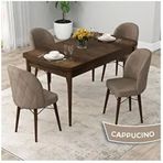 Canisa Rut Serisi 80x132 Açılabilir Barok Ahşap Desen Mutfak Masası Takımı ve 4 Adet Cappucino Sandalye