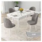 Canisa Rut Serisi 80x132 Açılabilir Beyaz Mermer Desen Mutfak Masası Takımı ve 4 Adet Gri Sandalye