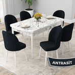 Canisa Rut Serisi 80x132 Açılabilir Beyaz Mermer Desen Mutfak Masası Takımı ve 6 Adet Antrasit Sandalye