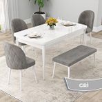 Canisa Rut Serisi 80x132 Açılabilir Beyaz Mutfak Masası Takımı ve 4 Gri Sandalye ve Gri 1 Bench