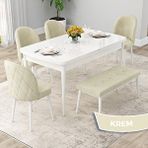 Canisa Rut Serisi 80x132 Açılabilir Beyaz Mutfak Masası Takımı ve 4 Krem Sandalye ve Krem 1 Bench