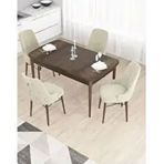 Canisa Taç Serisi 4 Sandalye Gümüş Halkalı Krem 80x132 Açılabilir Barok Ahşap Desen Mutfak Masası Takımı