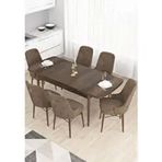 Canisa Taç Serisi 6 Sandalye Gold Halkalı Kahverengi 80x132 Açılabilir Barok Ahşap Desen Mutfak Masası Takımı
