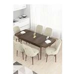 Canisa Taç Serisi 6 Sandalye Gold Halkalı Krem 80x132 Açılabilir Barok Ahşap Desen Mutfak Masası Takımı