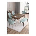 Canisa Taç Serisi 80x132 cm Açılabilir Barok Ahşap Desen 4 Sandalye Gold Halkalı 1 Bench Su Yeşili Mutfak Masası Takımı