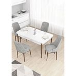 Canisa Taç Serisi 80x132 cm Açılabilir Beyaz Masa Ceviz Ayak 4 Sandalye Gold Halkalı Gri Mutfak Masası Takımı